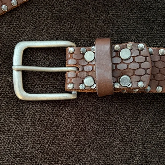 Brown Studded Leather Waist Belt with Silver Buckle - Picture 2 of 8